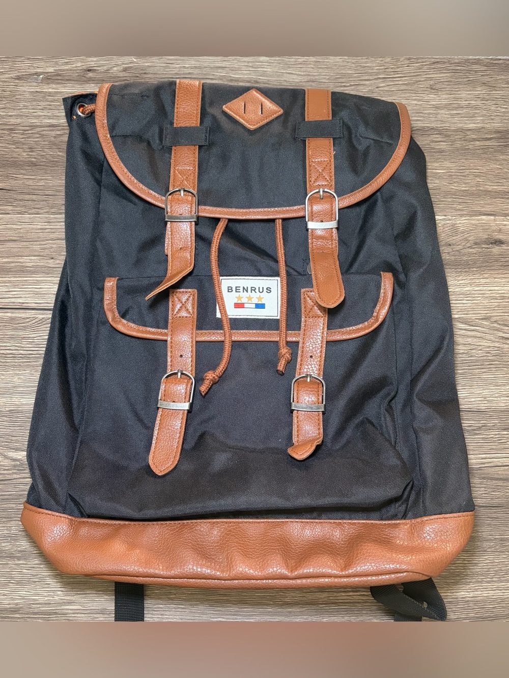 Benrus Rucksack Hiking Backpack Canvas Leather Trim Outdoor Y2K Gorpcore